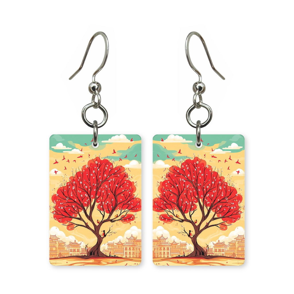 Red Bloom Village Earrings | FW123J