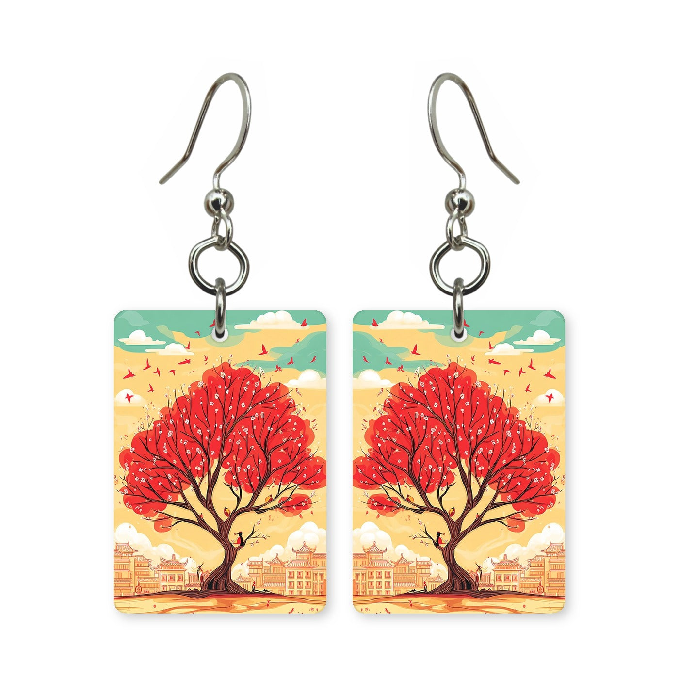 Red Bloom Village Earrings | FW123J