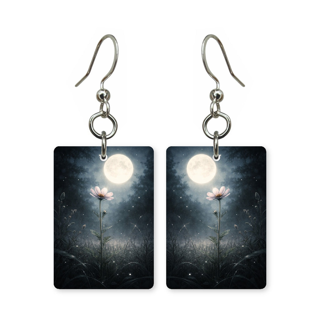 Moonflower bloom earrings — night-blooming moonflowers, cut-paper botanical art, made in USA