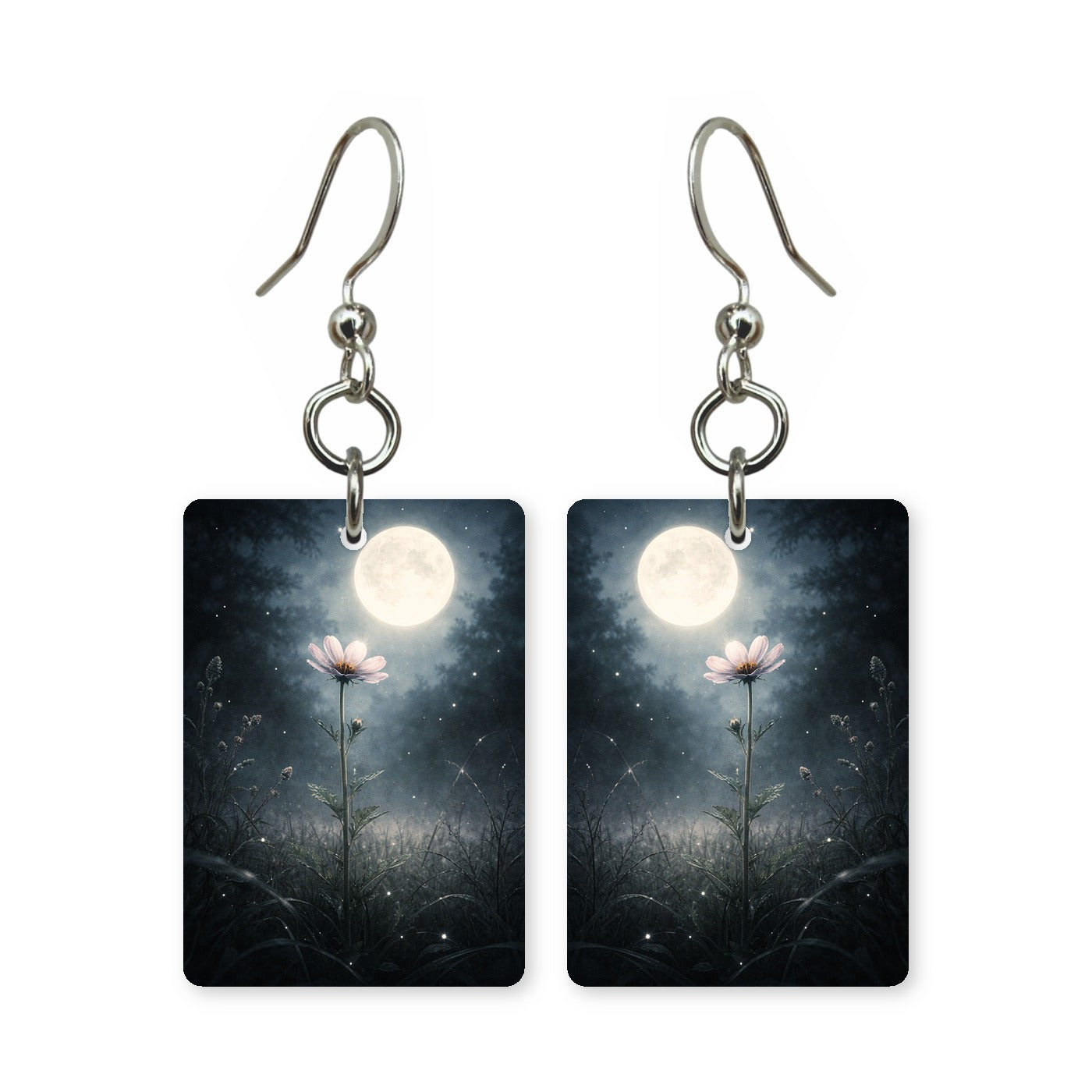 Moonflower bloom earrings — night-blooming moonflowers, cut-paper botanical art, made in USA
