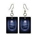 Window seat moon earrings — window seat with a full moon in the frame, made in USA