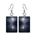 Moonlit lake earrings — moonlight across a still lake, cut-paper night landscape, made in USA