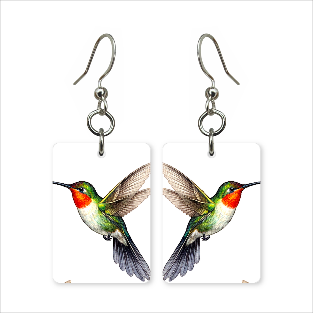 Ruby-Throat Hummingbird Earrings