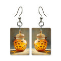 Honey jar bloom earrings — honey jar overflowing with flowers, cut-paper art, made in USA