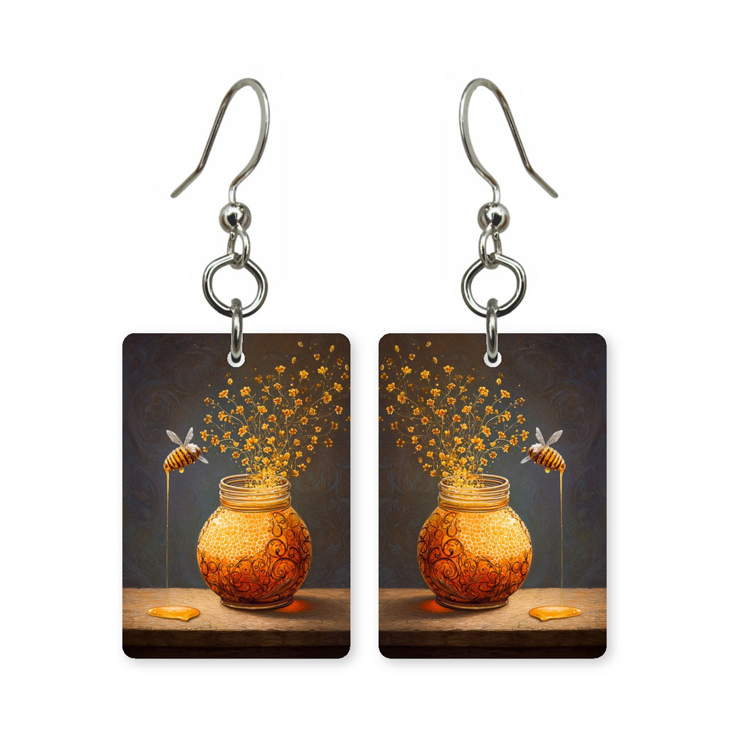 Honeycomb vase earrings — honeycomb vase with flowers spilling out, cut-paper art