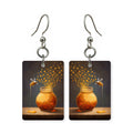 Honeycomb vase earrings — honeycomb vase with flowers spilling out, cut-paper art