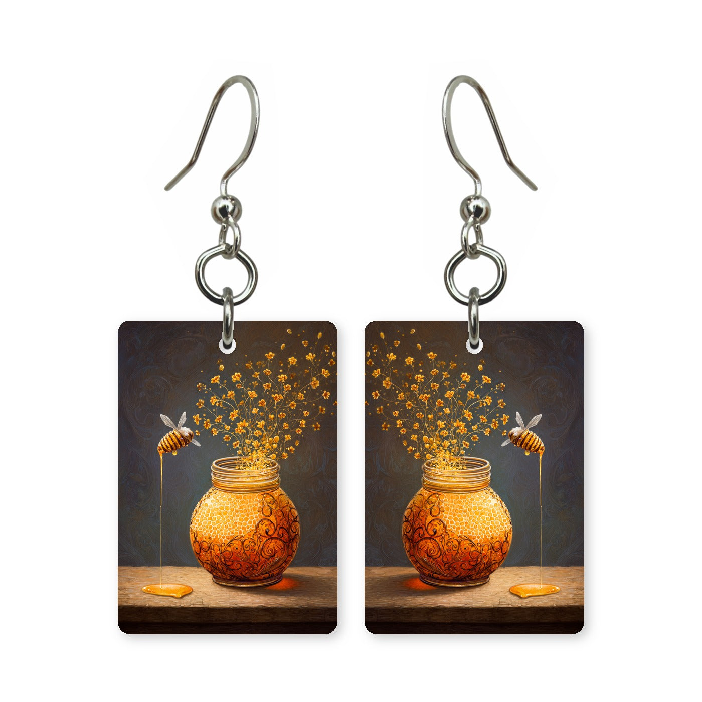 Honeycomb vase earrings — honeycomb vase with flowers spilling out, cut-paper art