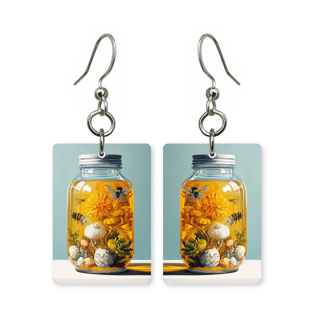 Flowering honey jar earrings — honey jar blooming with wildflowers, made in USA