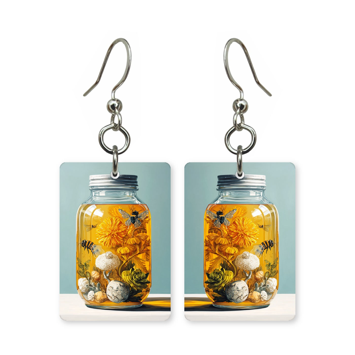 Flowering honey jar earrings — honey jar blooming with wildflowers, made in USA