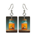 Sky in a jar earrings — glass jar holding clouds and open sky, cut-paper art, made in USA