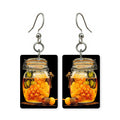 Honeycomb jar earrings — honey jar filled with golden comb, upcycled paperboard, made in USA