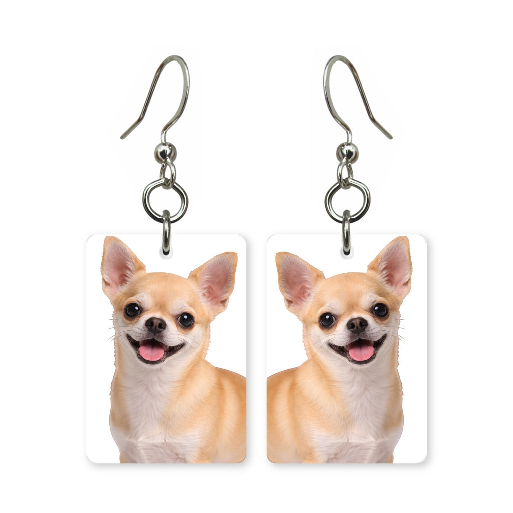 Fawn chihuahua earrings — chihuahua with large ears in cut-paper portrait, made in USA