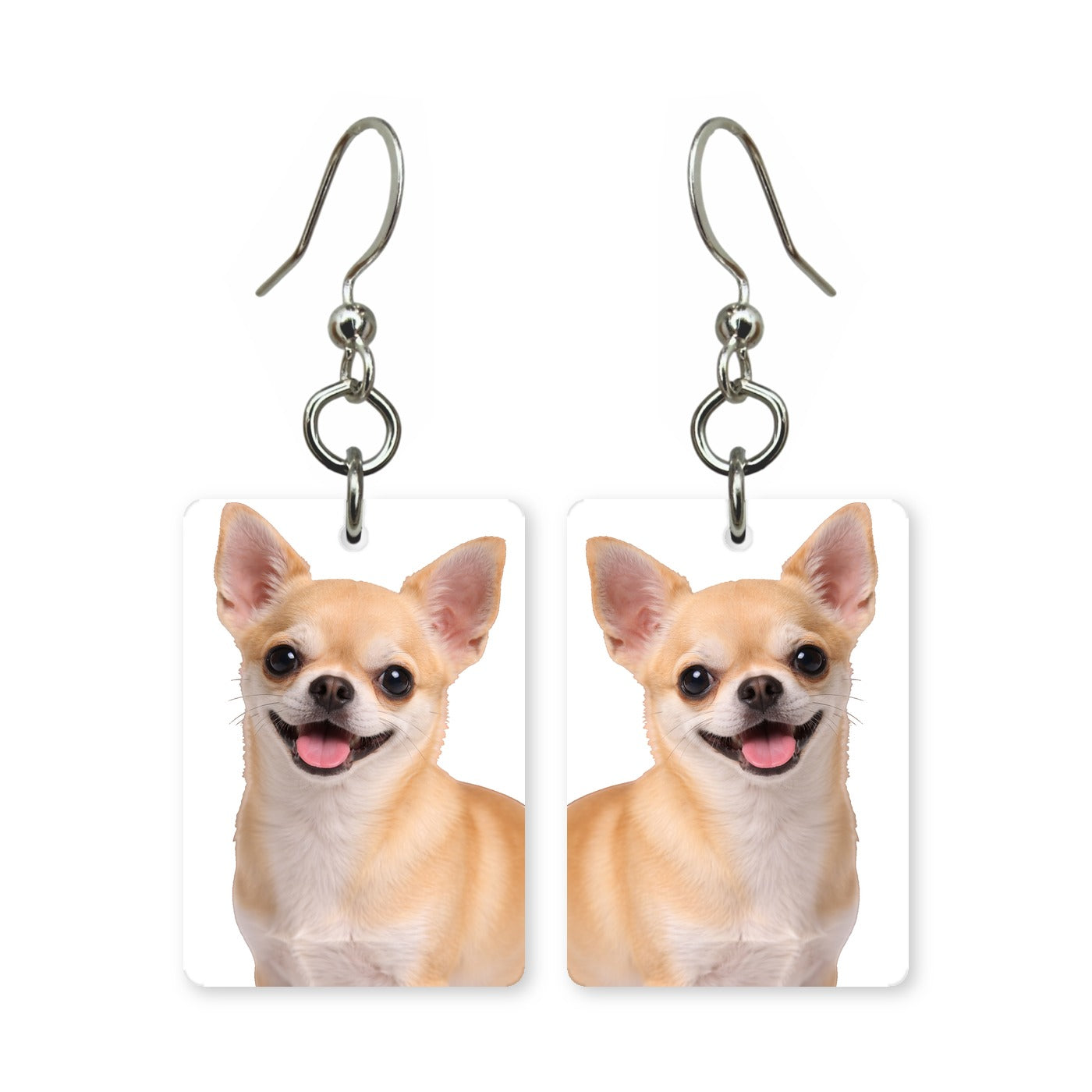 Fawn chihuahua earrings — chihuahua with large ears in cut-paper portrait, made in USA