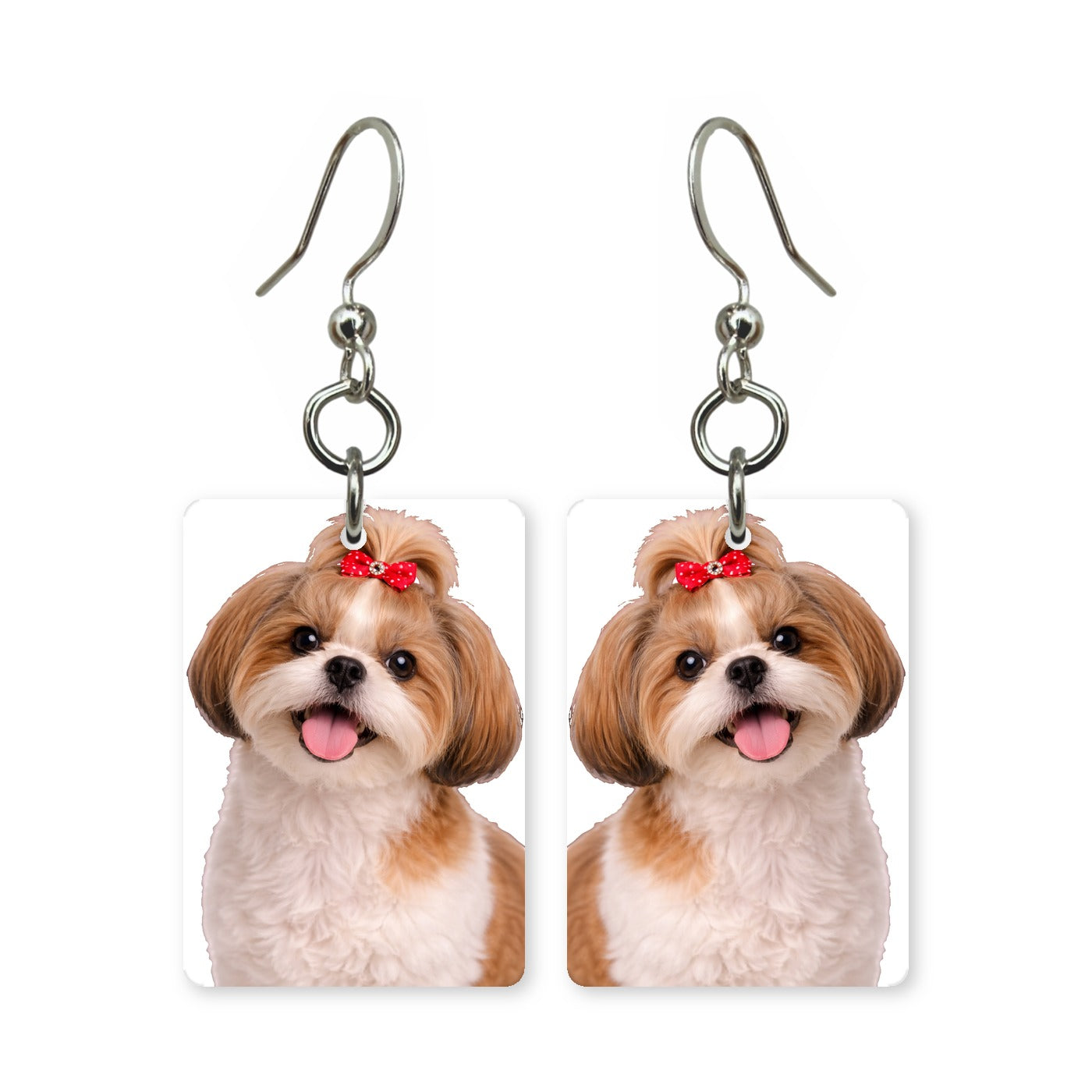 Shih Tzu earrings — shih tzu with topknot bow in cut-paper portrait, made in USA