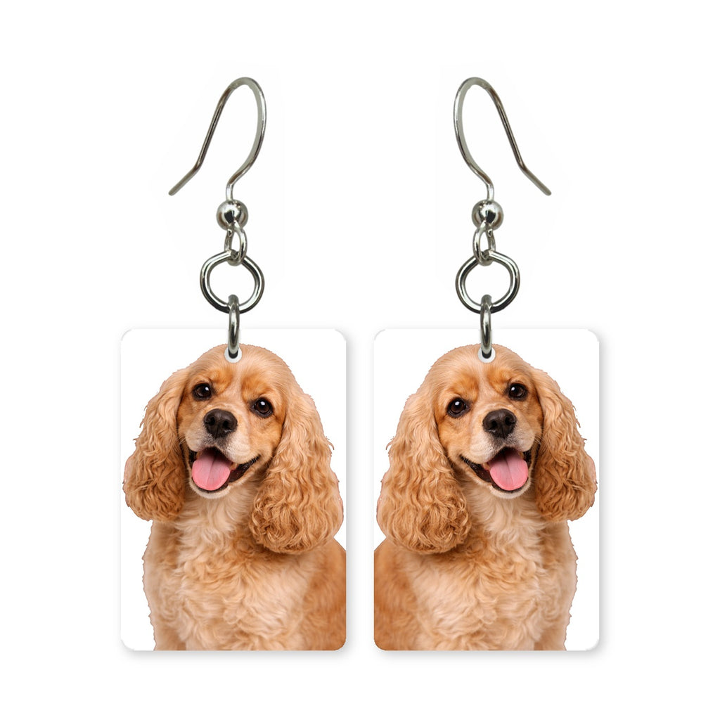 Golden cocker spaniel earrings — long-eared spaniel portrait in cut paper, made in USA