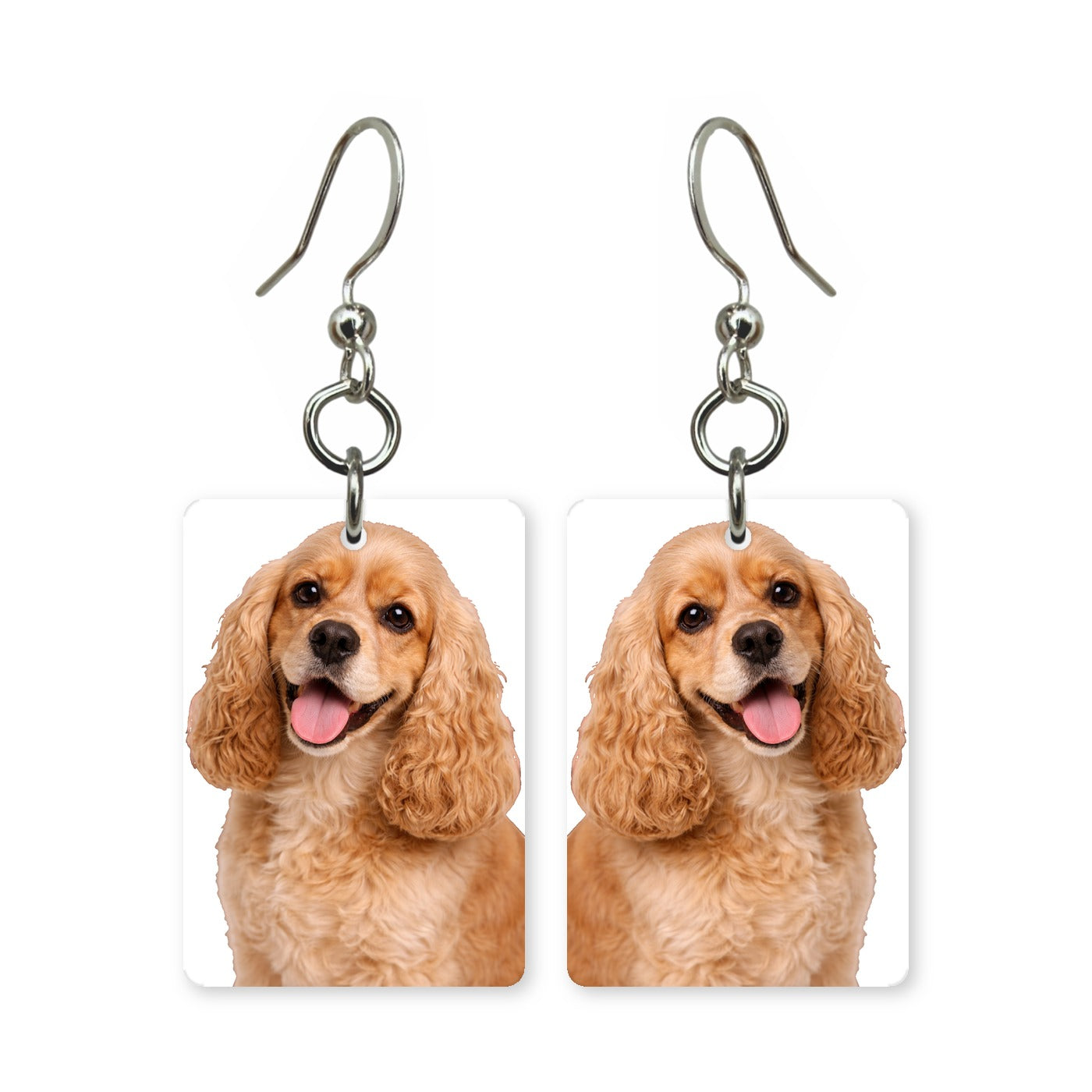 Golden cocker spaniel earrings — long-eared spaniel portrait in cut paper, made in USA
