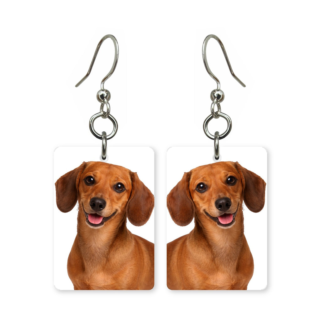 Smooth dachshund earrings — long-bodied wiener dog portrait in cut paper, made in USA