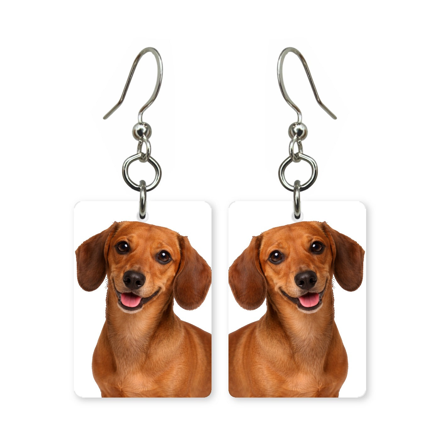 Smooth dachshund earrings — long-bodied wiener dog portrait in cut paper, made in USA