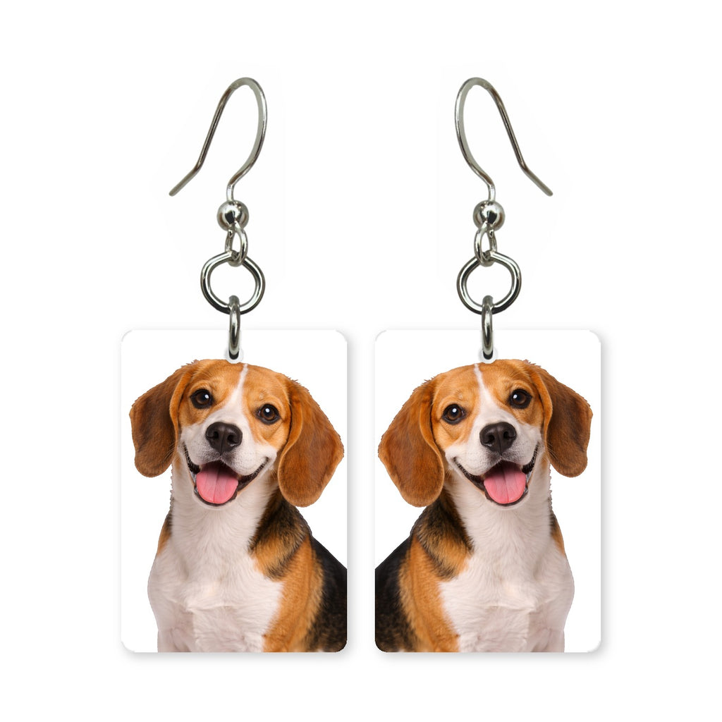 Beagle earrings — smiling beagle portrait in cut paper, made in USA