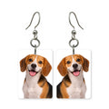 Beagle earrings — smiling beagle portrait in cut paper, made in USA