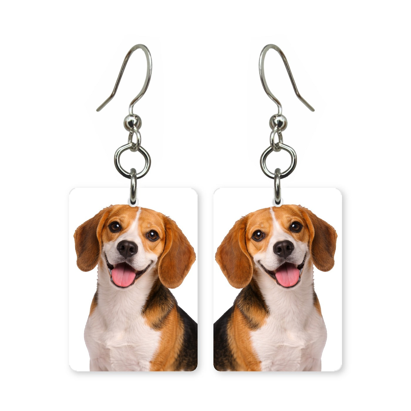 Beagle earrings — smiling beagle portrait in cut paper, made in USA