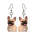 Fawn French bulldog earrings — Frenchie with bat ears in cut-paper portrait, made in USA