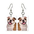 English bulldog earrings — grinning bulldog portrait in cut paper, made in USA
