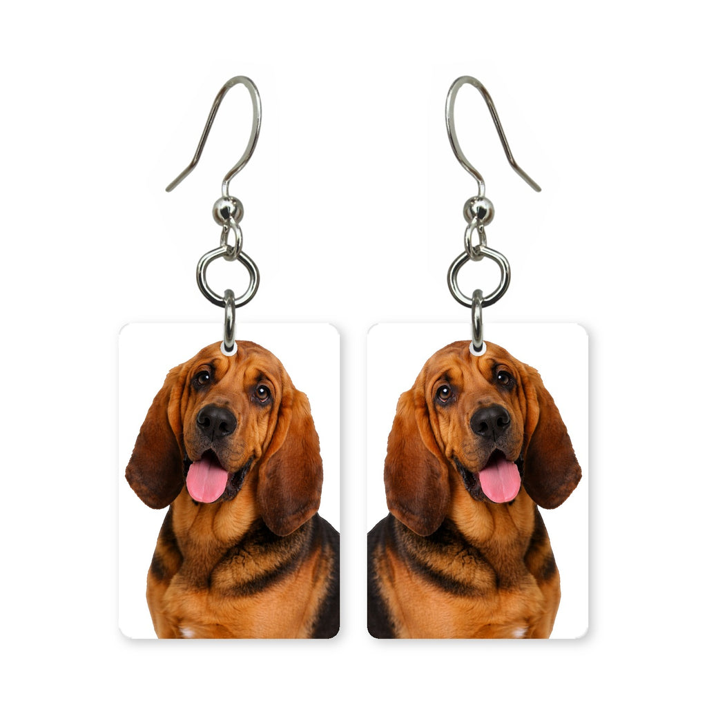 Bloodhound earrings — long-eared bloodhound portrait in cut paper, made in USA