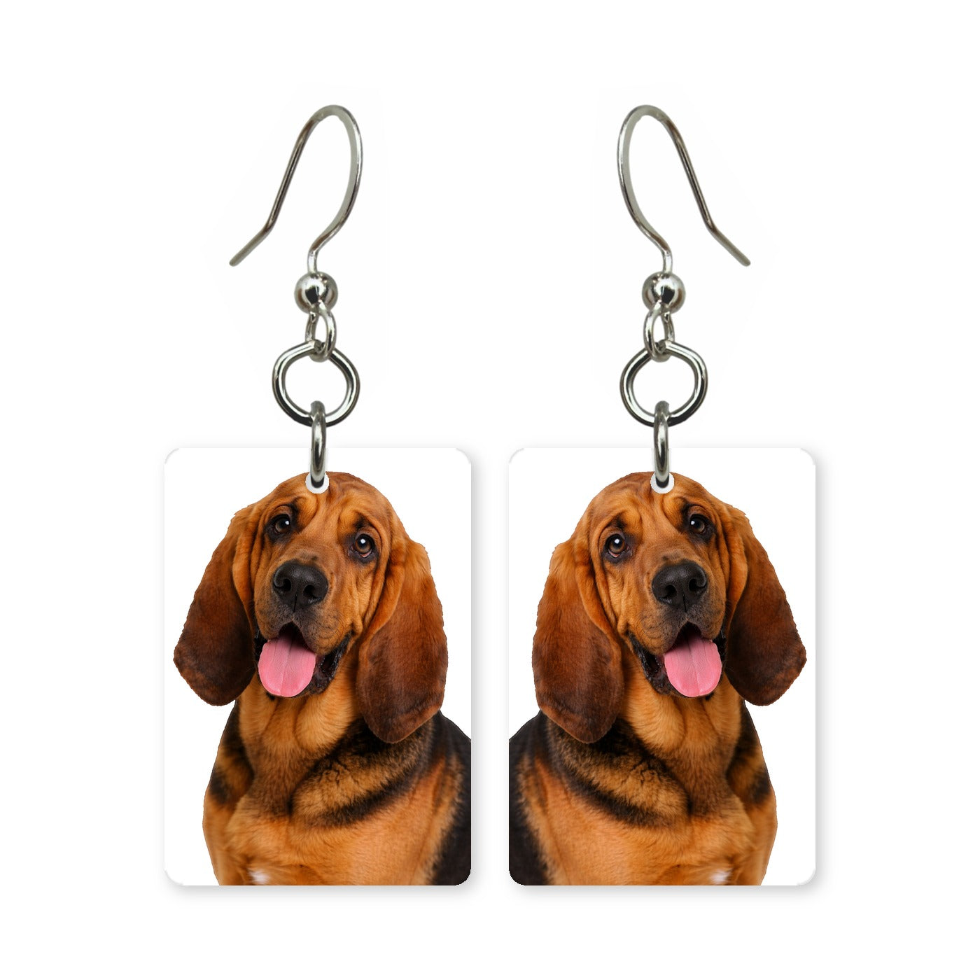 Bloodhound earrings — long-eared bloodhound portrait in cut paper, made in USA