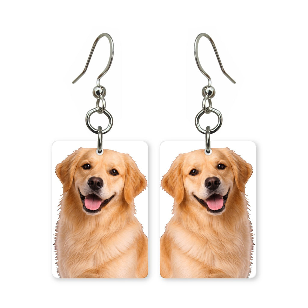 Golden Retriever earrings — smiling golden retriever portrait in cut paper, made in USA