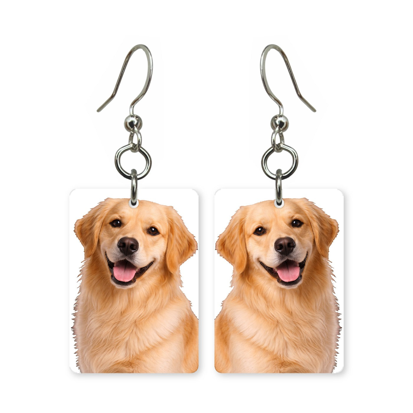Golden Retriever earrings — smiling golden retriever portrait in cut paper, made in USA