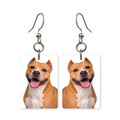 Staffordshire Terrier earrings — Staffy dog portrait with wide grin, cut paper, made in USA