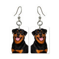 Rottweiler earrings — black and rust Rottweiler portrait in cut paper, made in USA