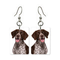 German Shorthaired Pointer earrings — speckled GSP dog portrait in cut paper, made in USA