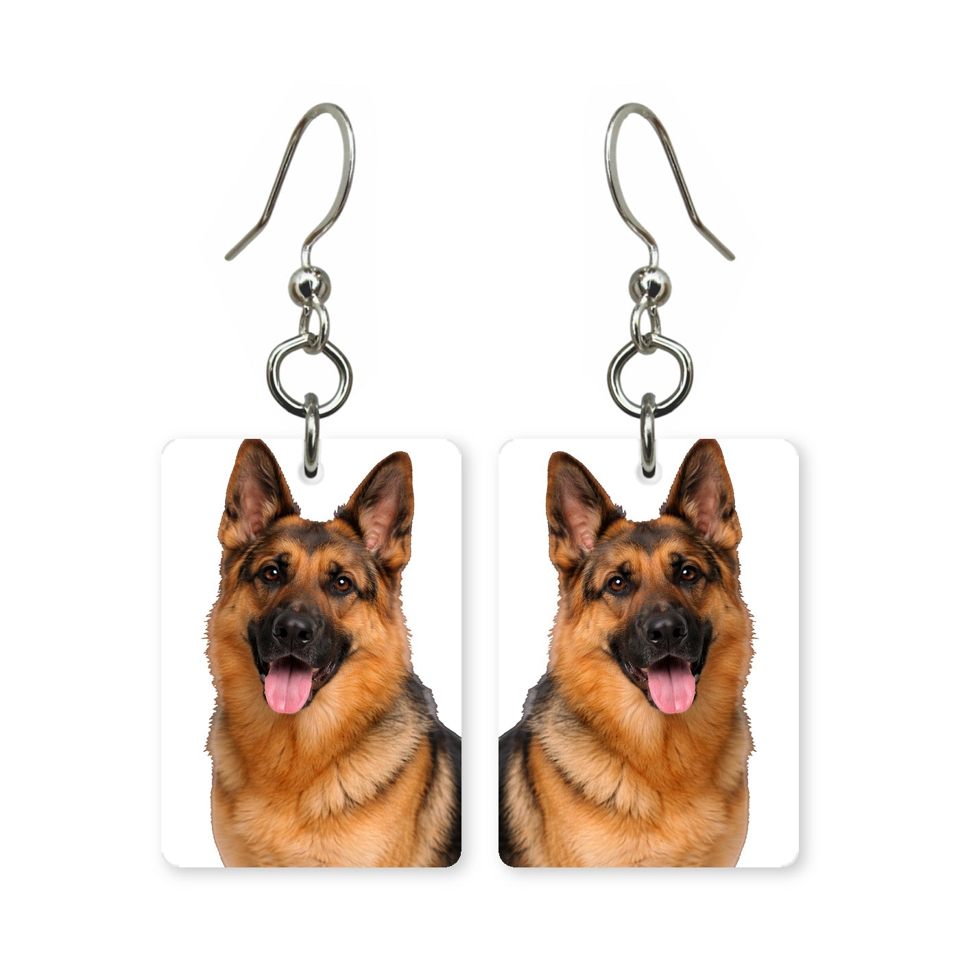 German Shepherd earrings — alert German Shepherd portrait in cut paper, made in USA