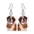 Saint Bernard earrings — broad-faced Saint Bernard portrait in cut paper, made in USA