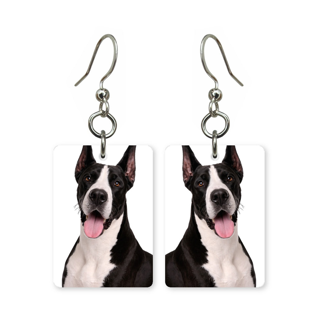Black and white shepherd earrings — border collie style dog portrait in cut paper, made in USA