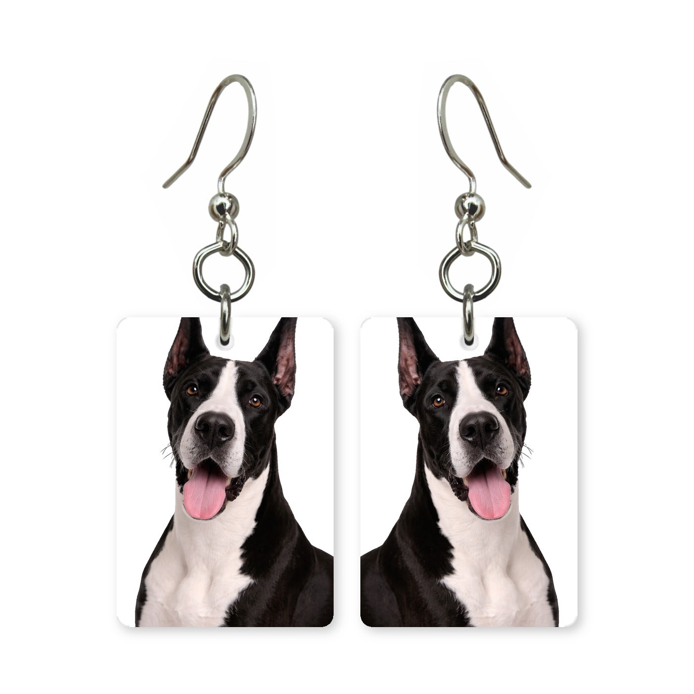 Black and white shepherd earrings — border collie style dog portrait in cut paper, made in USA