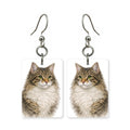 Longhair tabby earrings — long-haired striped cat with full ruff, cut-paper portrait