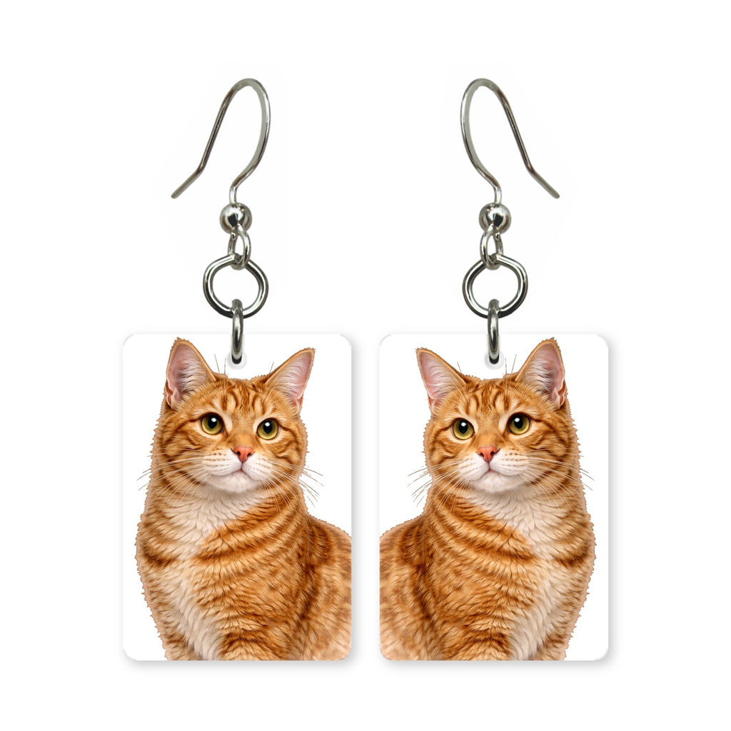 Orange tabby cat earrings — ginger striped cat portrait in cut paper, made in USA