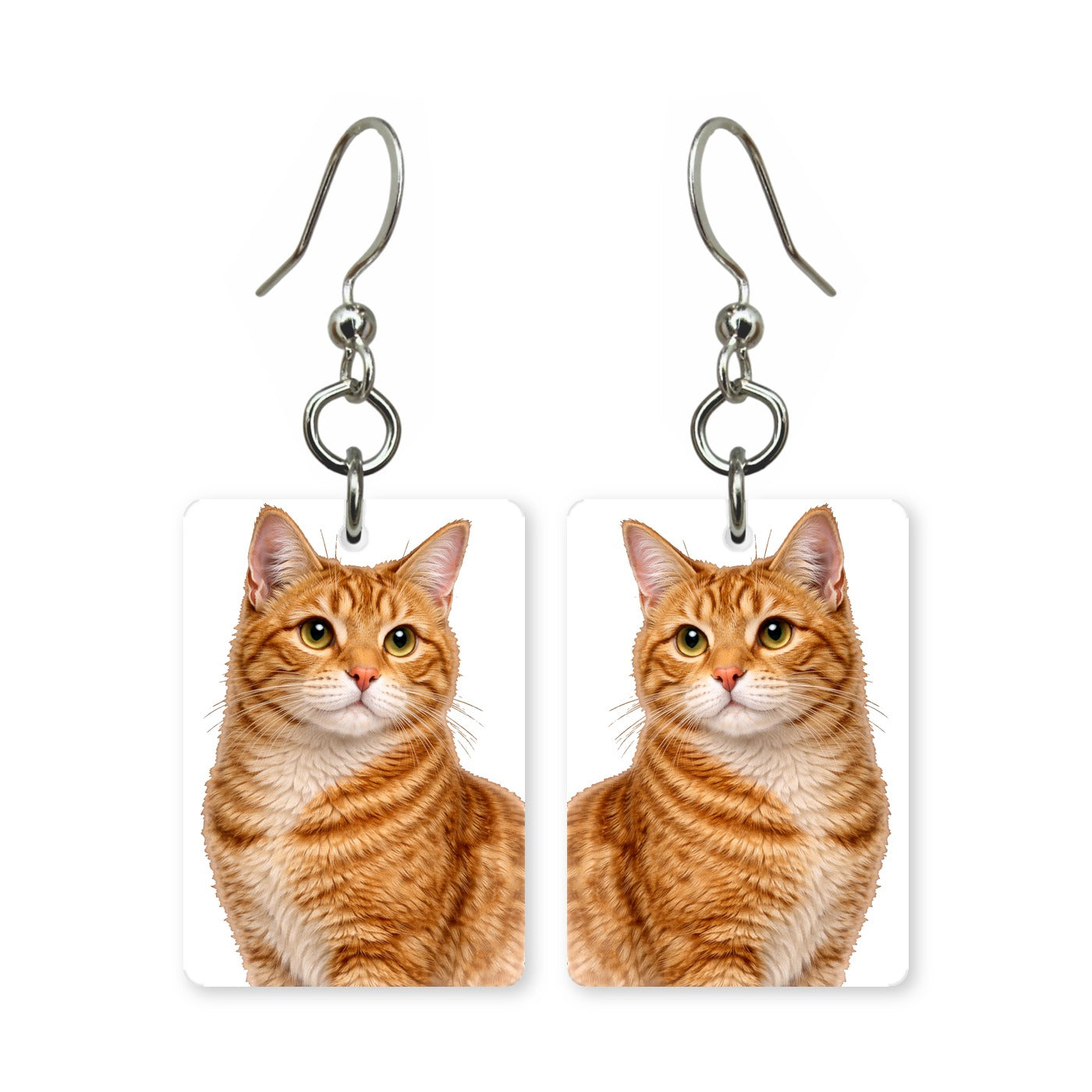 Orange tabby cat earrings — ginger striped cat portrait in cut paper, made in USA