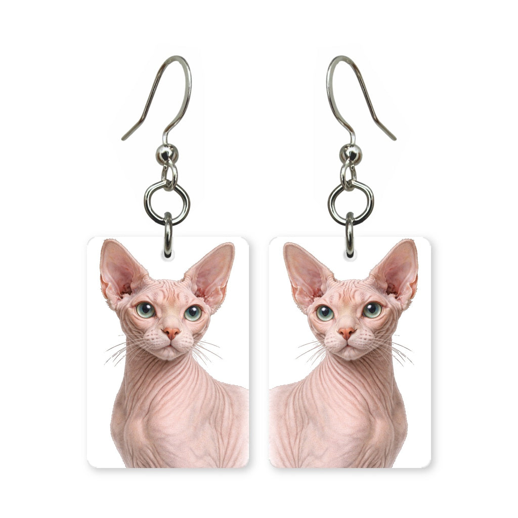 Sphynx cat earrings — hairless cat portrait with large ears in cut paper, made in USA