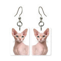 Sphynx cat earrings — hairless cat portrait with large ears in cut paper, made in USA