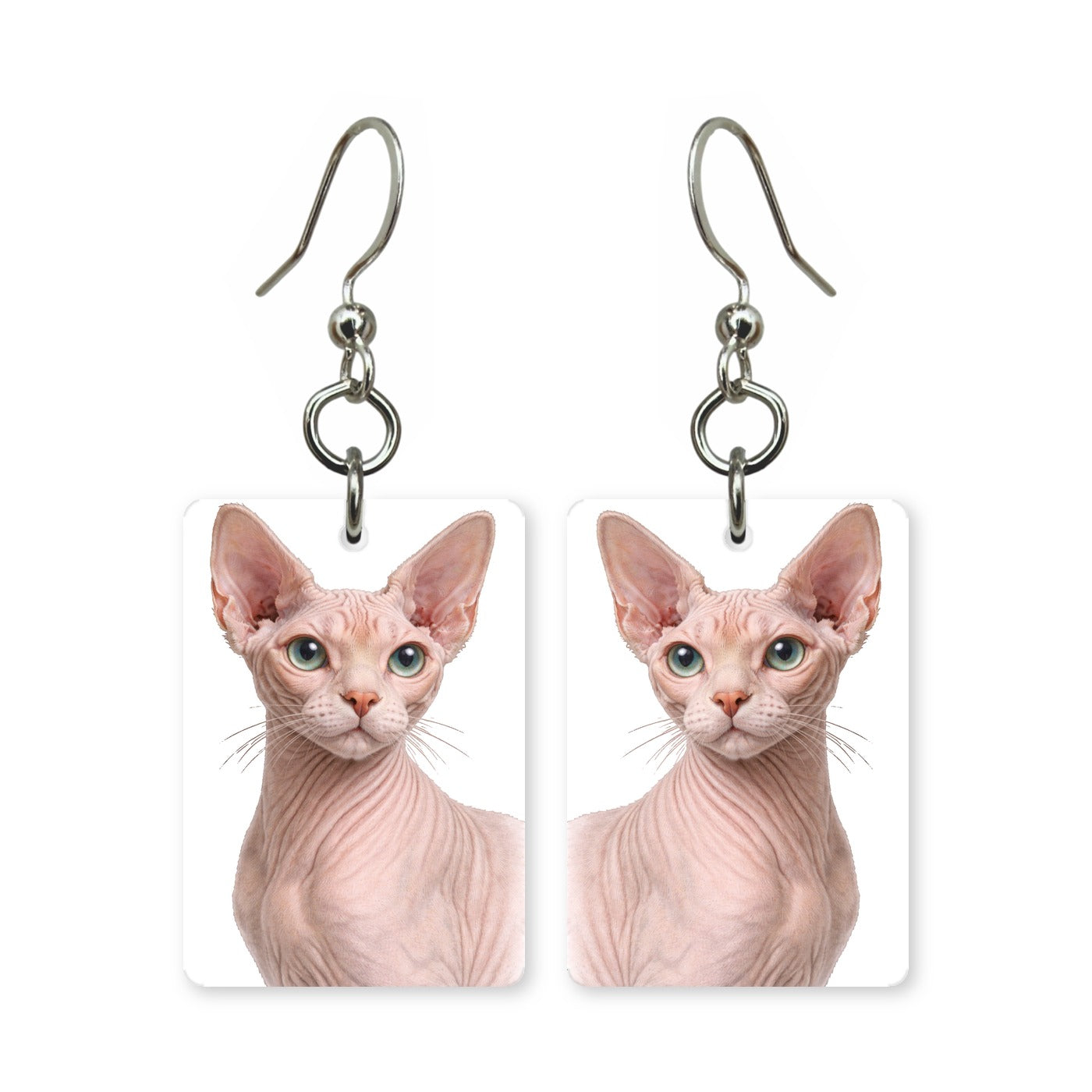 Sphynx cat earrings — hairless cat portrait with large ears in cut paper, made in USA