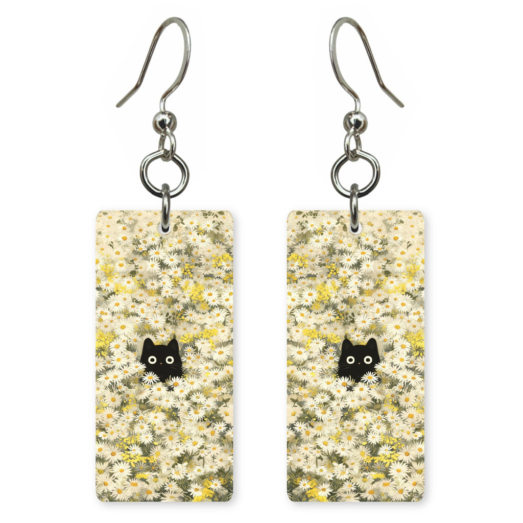 Hidden Cat Daisies Earrings | FW139