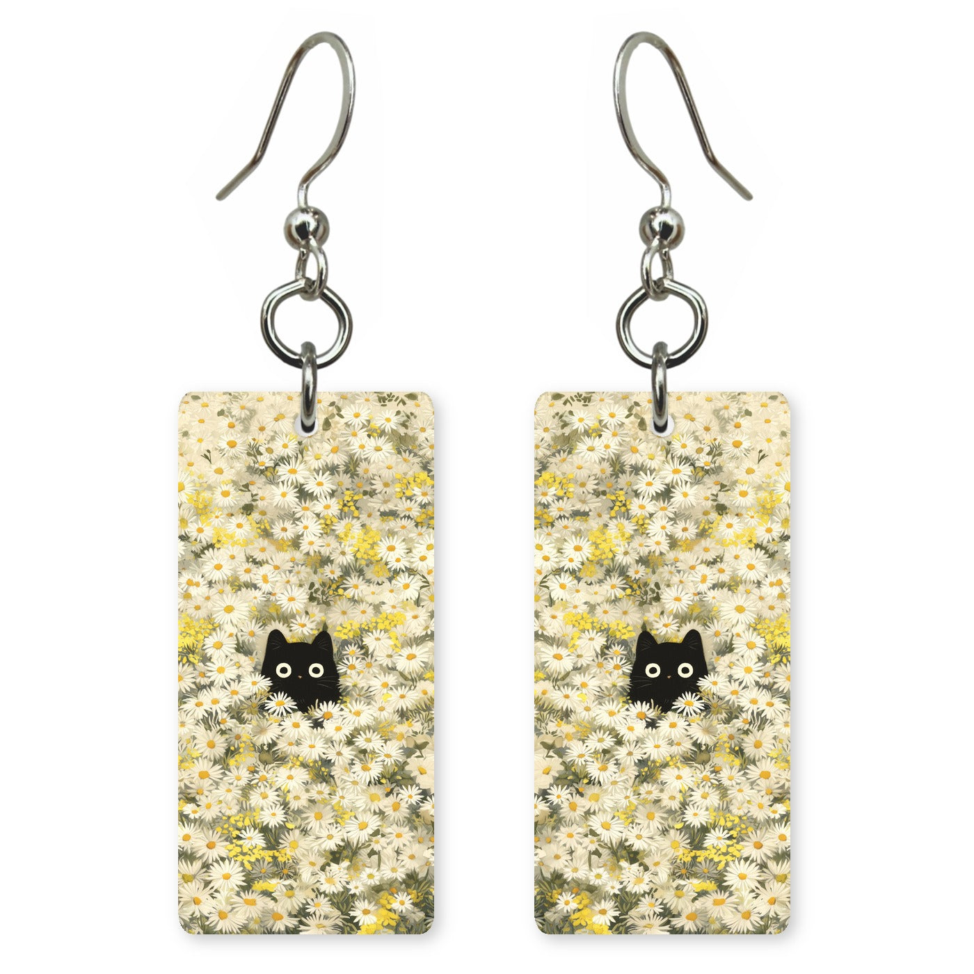 Hidden Cat Daisies Earrings | FW139