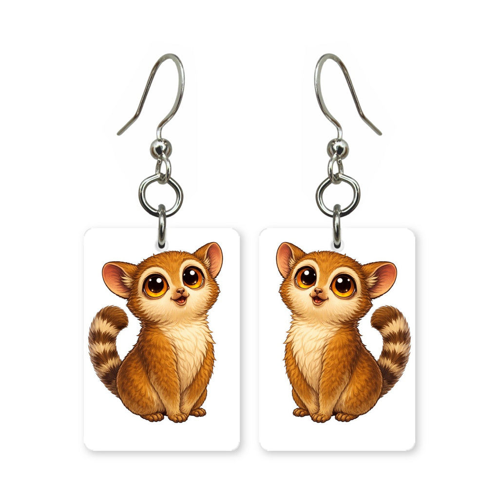 Baby lemur earrings — baby lemur with big eyes and long tail, cut-paper art, made in USA