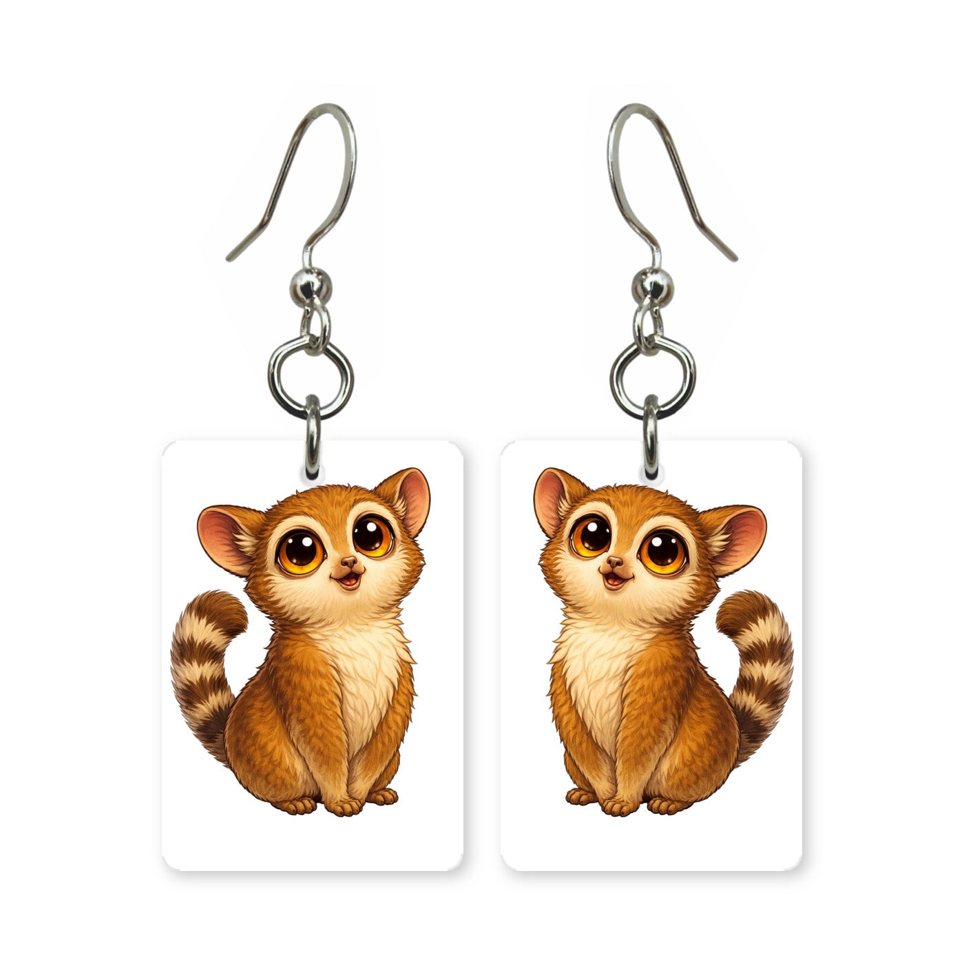 Baby lemur earrings — baby lemur with big eyes and long tail, cut-paper art, made in USA