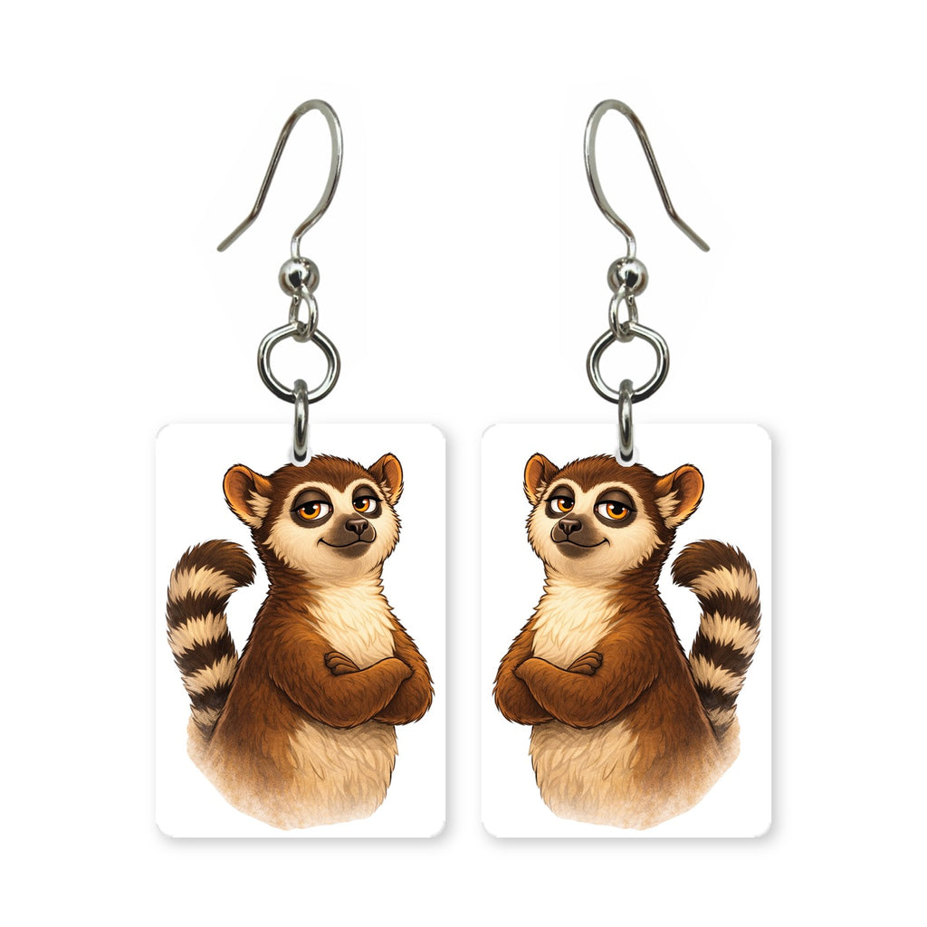 Cool lemur earrings — wide-eyed lemur portrait in cut paper, made in USA