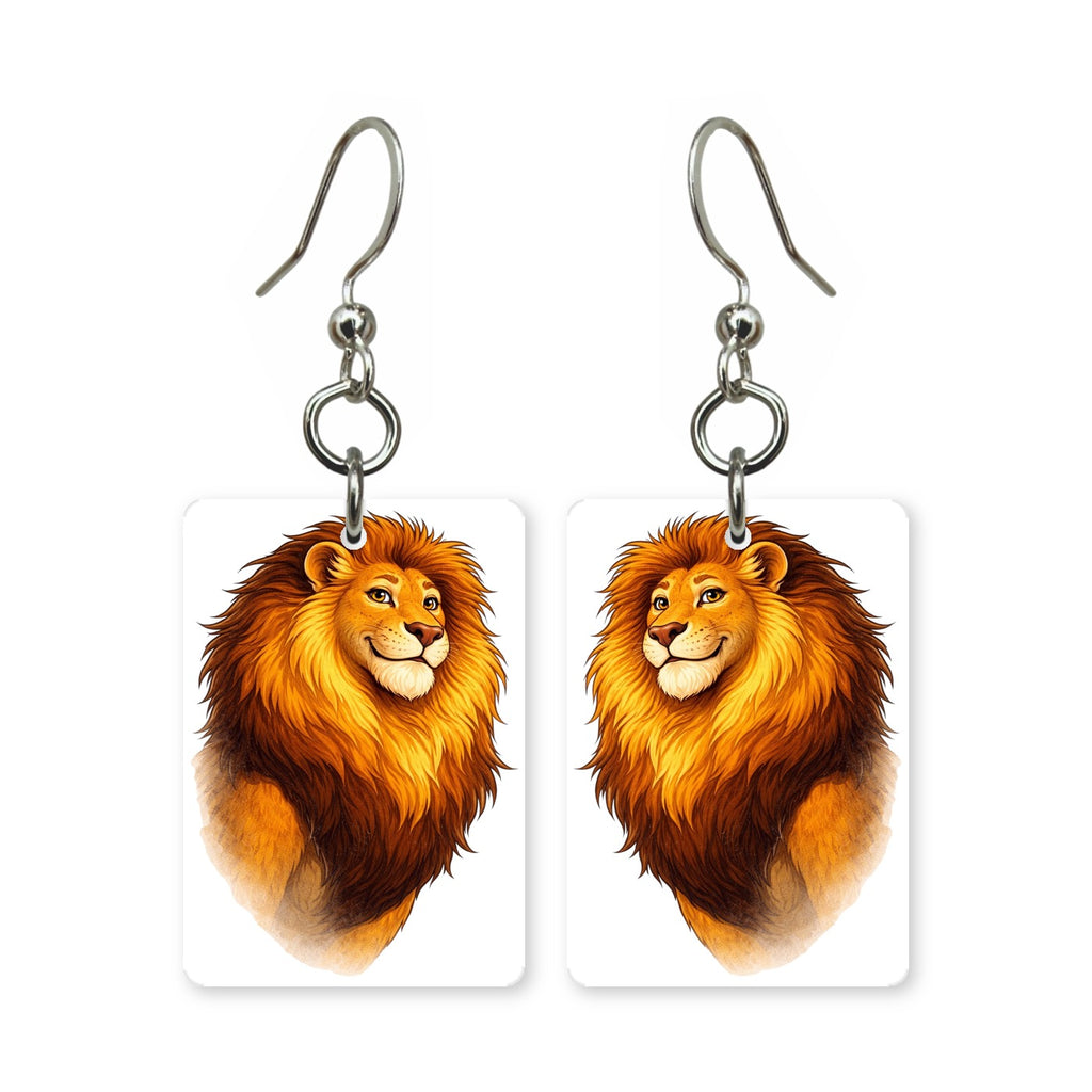 Cartoon lion earrings — friendly round-maned lion in cut paper, made in USA